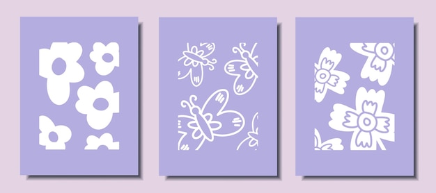 set of cute posters with flowers and butterflies.