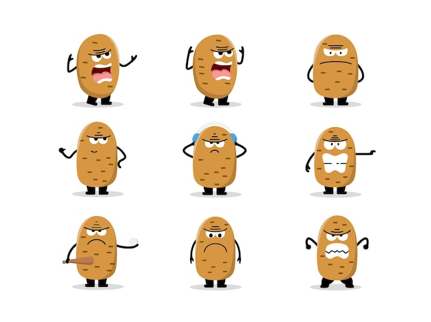 Set of cute potato character in different poses