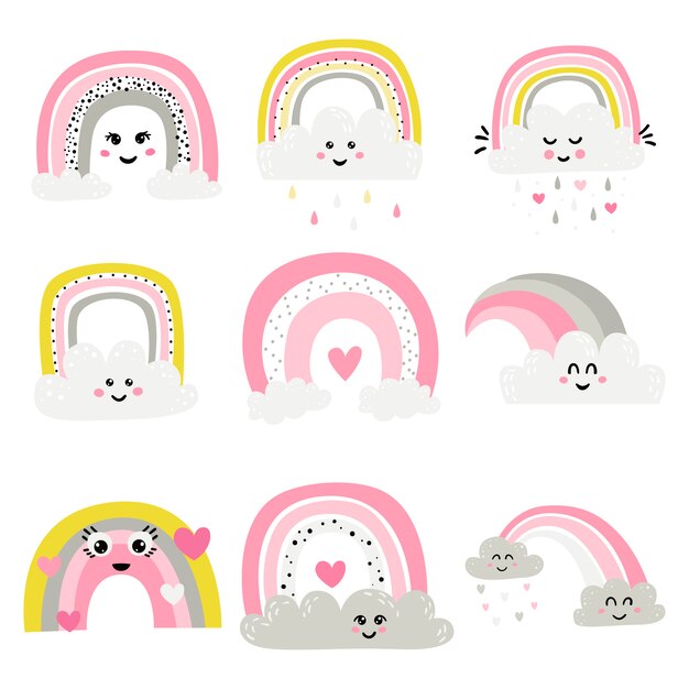 Vector set of cute rainbows