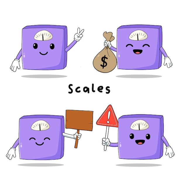 Set of cute scales cartoon mascot characters