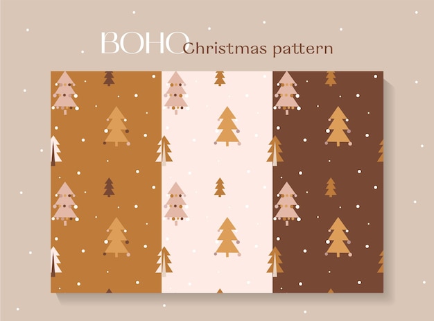 Set of Cute seamless Christmas pattern in boho style