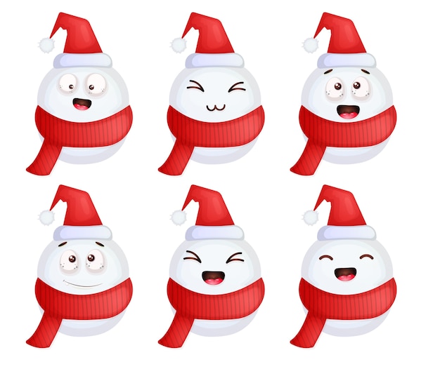 Set of cute snowman cartoon character  