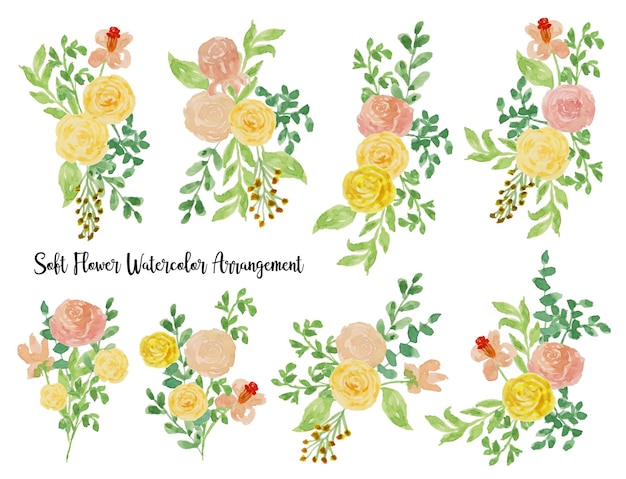 a set of cute soft rose flower watercolor arrangement