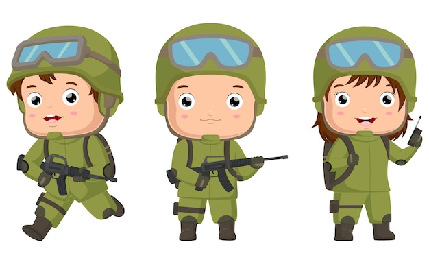 Set of cute soldier children cartoon