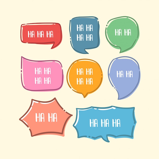 Set of cute speech bubble hand drawn colorful line art style