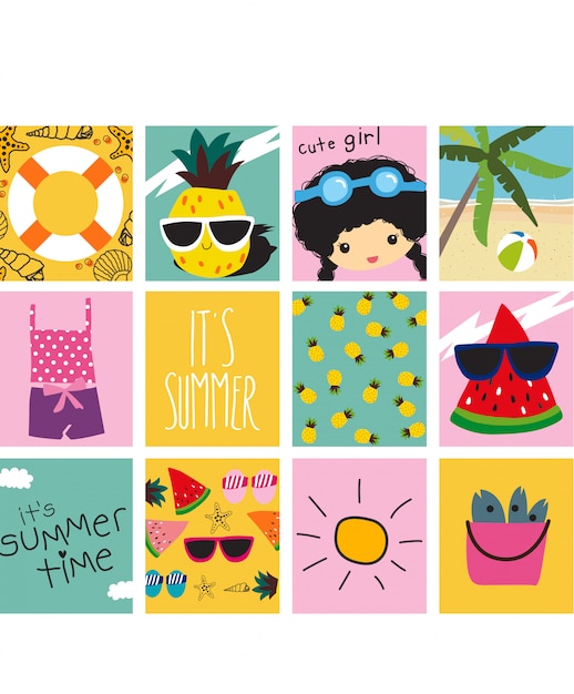 Set of cute summer cards