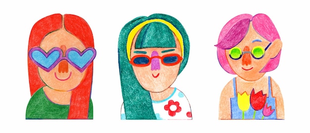 A set of cute summer girls in a variety of sunglasses