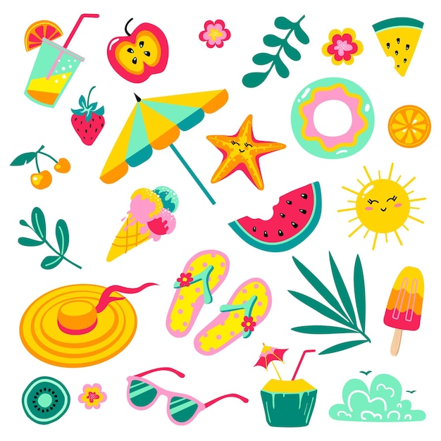 Set of cute summer icons