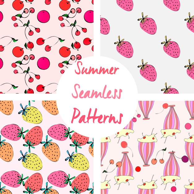 Set of cute summer seamless patterns