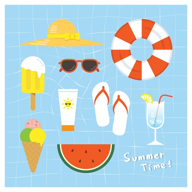 Set of cute summer vector illustration