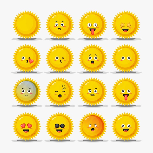 Set of cute sun with emoticons