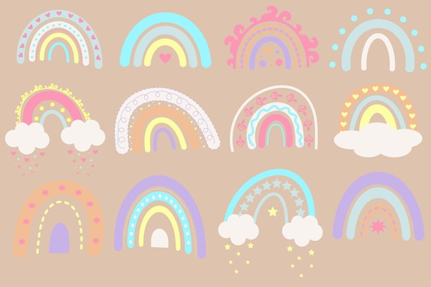 Set of cute sweet boho rainbows Boho nursery rainbow print for playroom and kids baby bedrooms