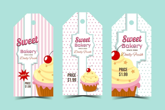 Set of cute tags with cupcakes in vector