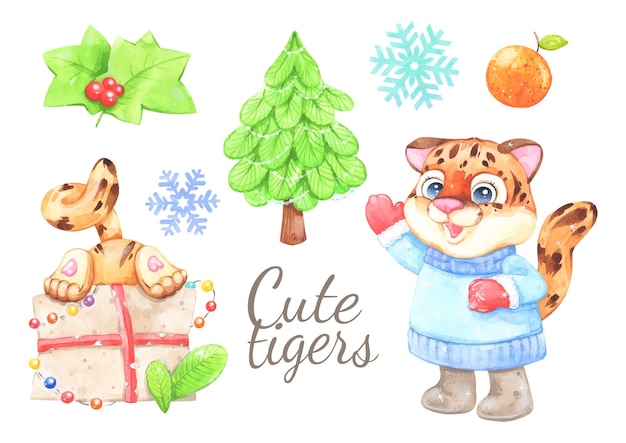 Set of cute tigers new year 2022 year of the tiger