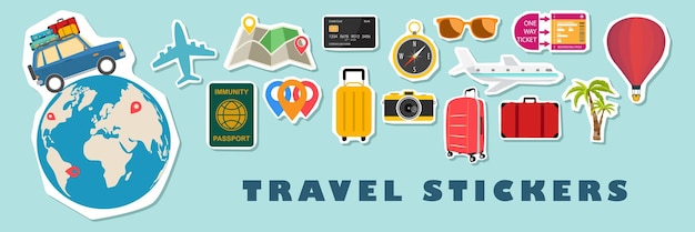 Set of Cute Travel Icon Patches and Sticker Collection Vector illustration summer or autumn