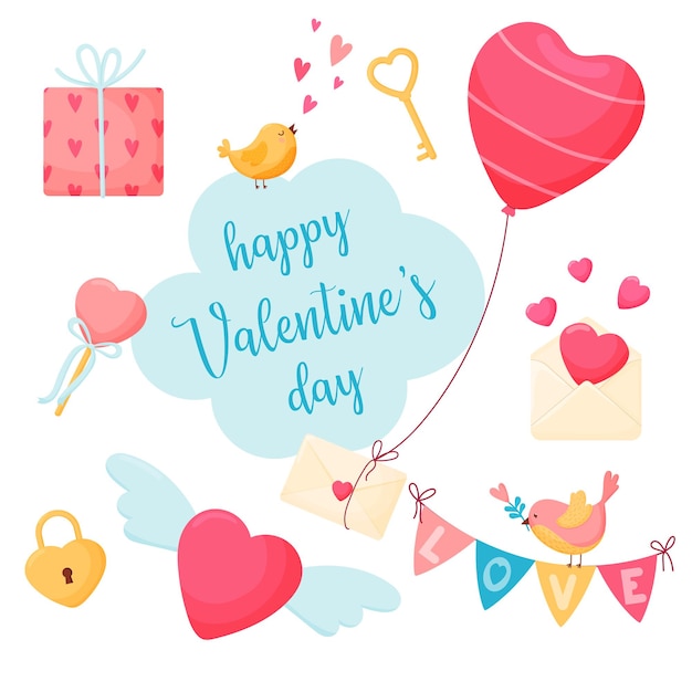 Set of cute Valentine day elements