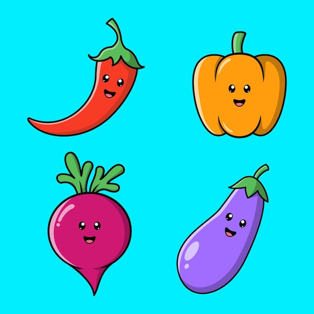 Set of cute vegetable cartoon