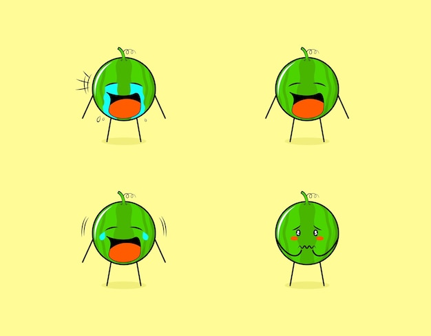 set of cute watermelon cartoon character with crying and sad expression. use for emoticon and mascot