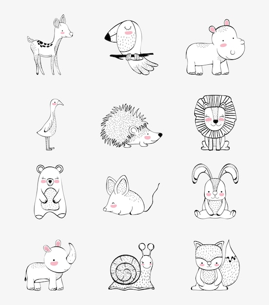 Set cute wild animals character