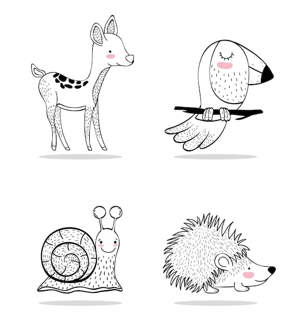 Set cute wild animals character