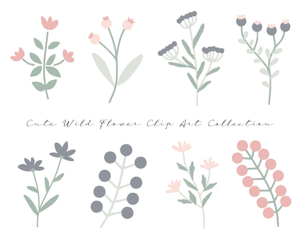 a set of cute wild flower clip art