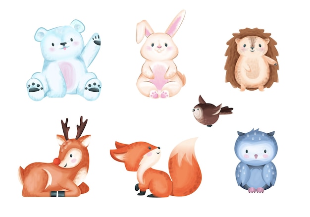 Vector set of cute woodland animals