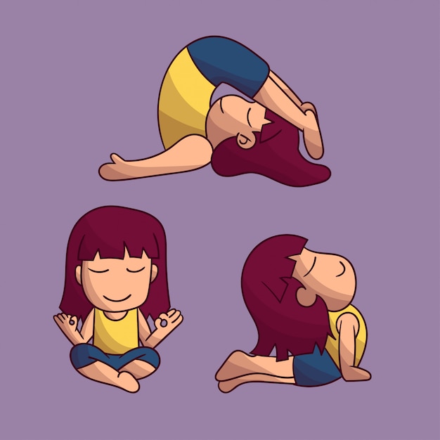 set of  cute yoga character