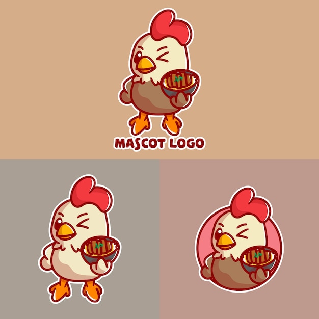 set of cutechicken katsu mascot logo with optional apprearance.