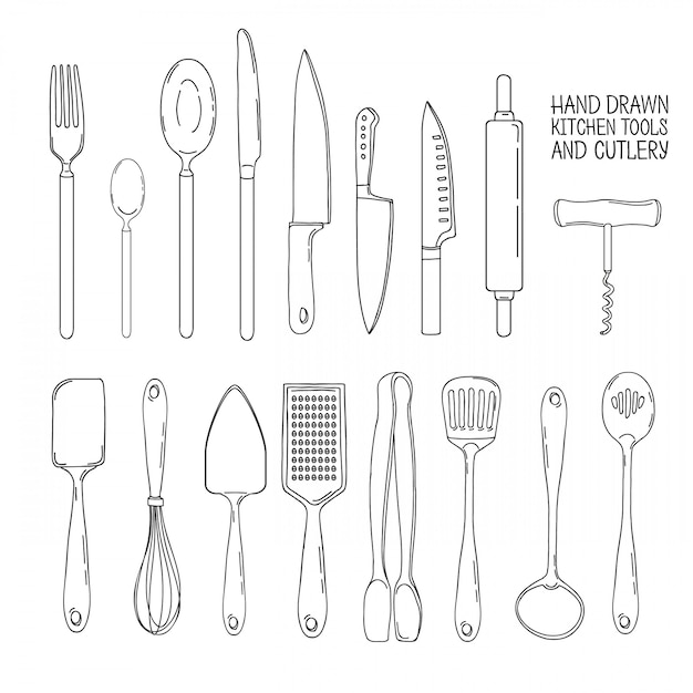 A set of cutlery. Cutlery spoon, fork, blender, knives. Cutlery for cooking. A set of cutlery for serving. Line set of kitchen cutlery. 