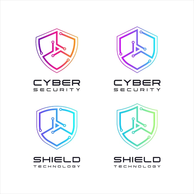 Set of Cyber Security Shield and Play Media Logo design with Linear and Dots for Digital Technology