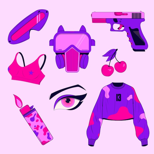 A set of cyberpunk style stickers jacket mask glasses top lighter cherry eye