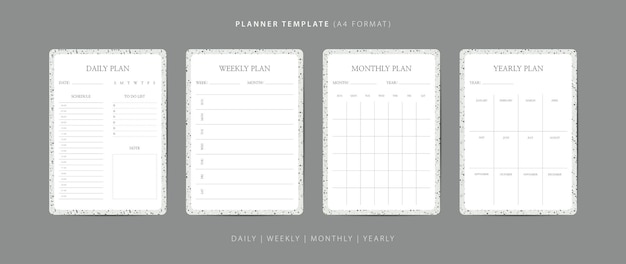 Set of daily weekly monthly and yearly planner minimalist template with terrazzo pattern