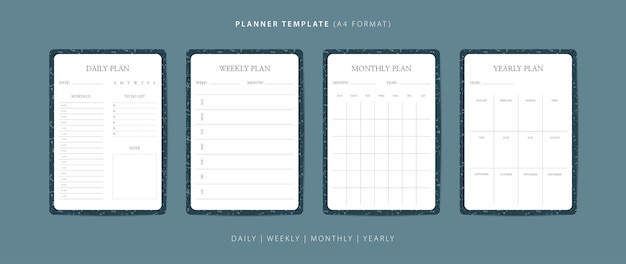 Set of daily weekly monthly and yearly planner minimalist template with terrazzo pattern