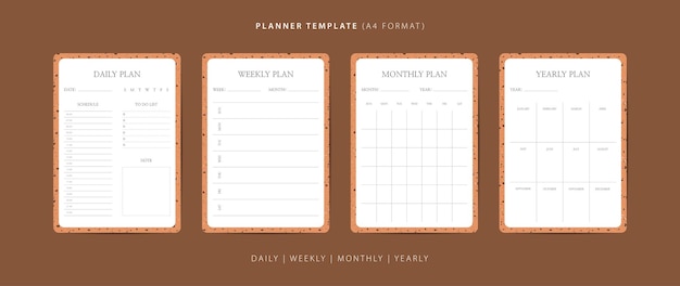 Set of daily weekly monthly and yearly planner minimalist template with terrazzo pattern