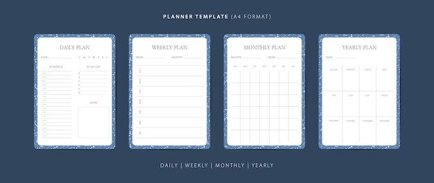 Set of daily weekly monthly and yearly planner minimalist template with terrazzo pattern