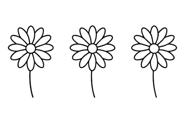 Vector set of daisy flower line art on white background