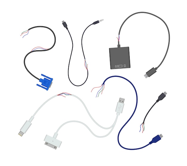 Set of damaged wires and USB cables