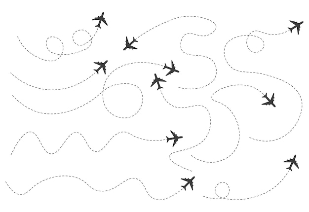 Set of dashed line airplane route