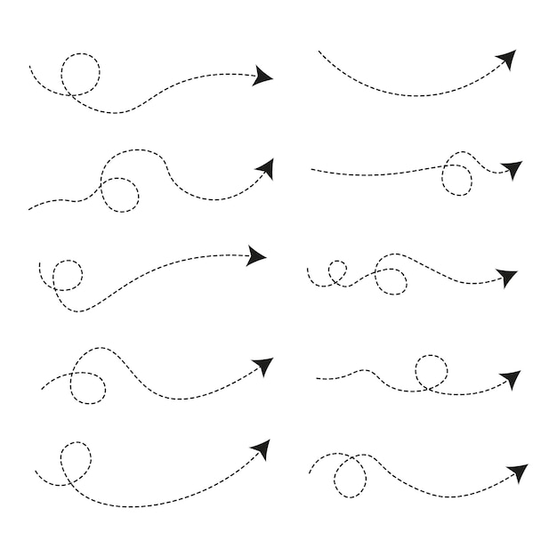 Set of dashed line arrows