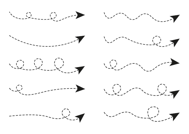 Set of dashed line arrows