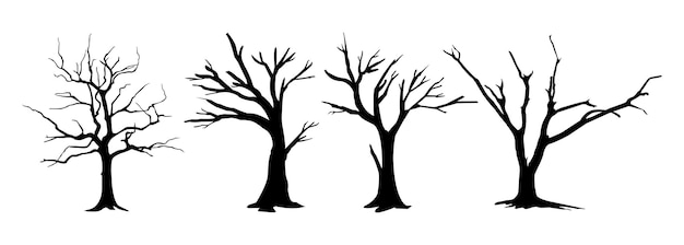 Set of dead wild tree silhouette