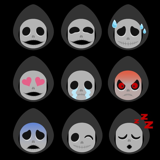 Set of Death Emoticon Sticker Isolated