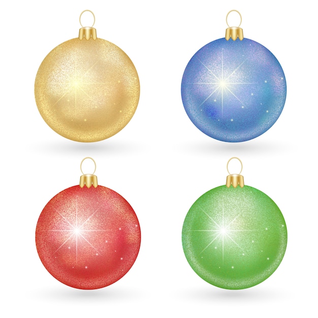 Set of decorative christmas balls with sparkles.