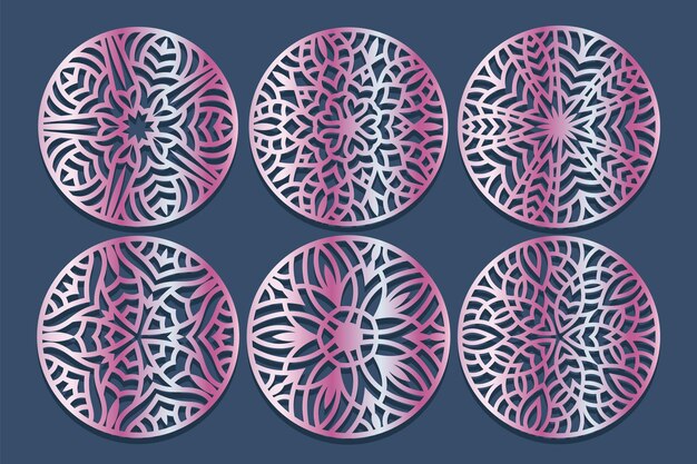 Vector set decorative circle coaster for laser cutting. round abstract geometric coaster card.laser cut de