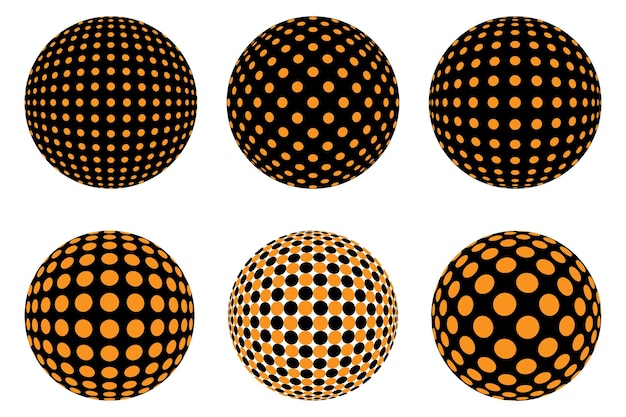 Set of Decorative Dotted spheres isolated 3D style Abstract balls with circle patterns