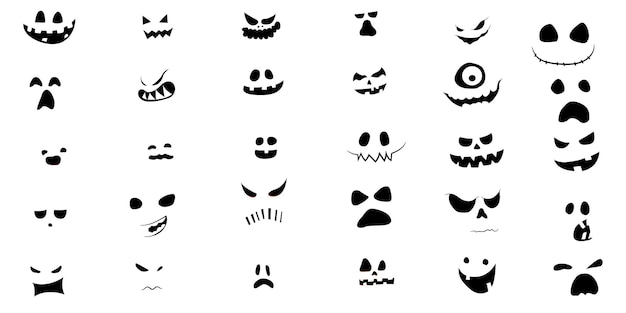 Set of decorative faces on pumpkins for a festive Halloween decoration vector illustration