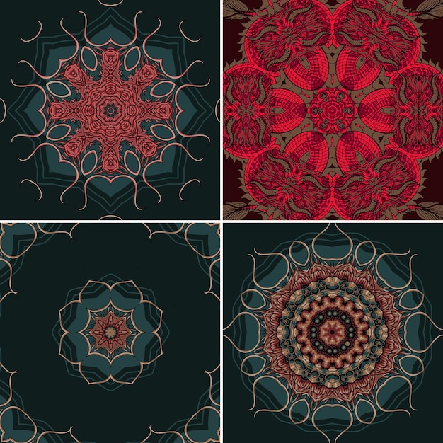 Set of decorative Floral Ornament Seamless Pattern Vector Illustration Tribal Ethnic Arabic Indian Motif For Interior Design Wallpaper