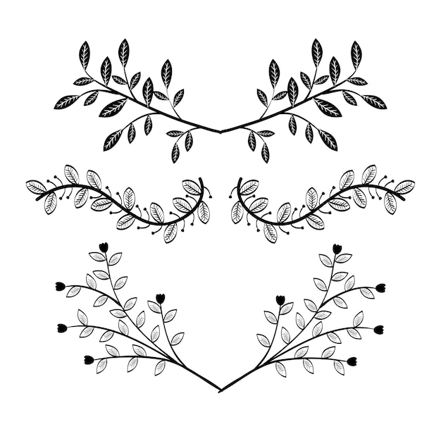 Set of decorative hand-drawn borders with leaves