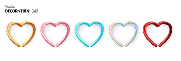 Set of decorative multicolor hearts Realistic heart shape icons cut out Love symbol with shadow