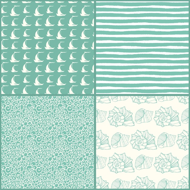 Set of decorative nautical seamless patterns